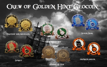 Crew of Golden Hint Geocoin - Set of 6