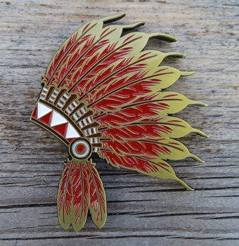 Indian Headdress Geocoin - Antik Bronze / Rot