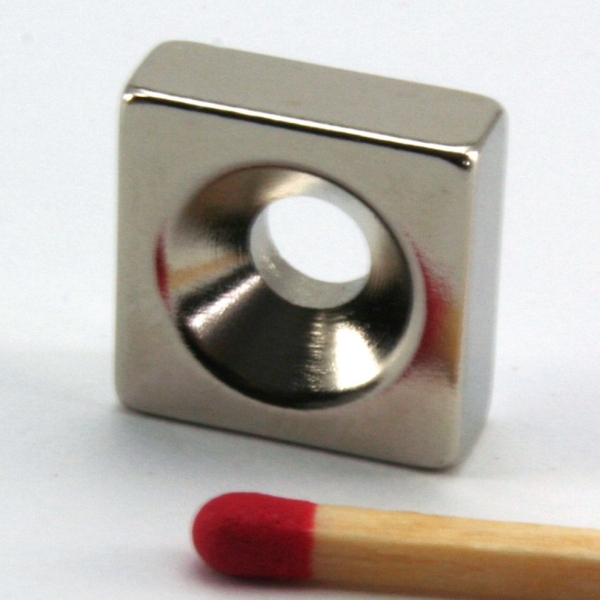 Quadermagnet 13,5 x 13,5 x 5 mm, gebohrt, N-Pol