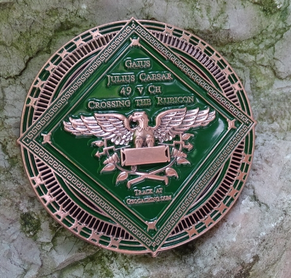 ALEA IACTA EST Geocoin - antique copper / green LE 75