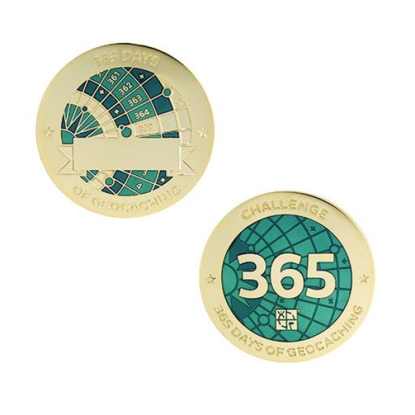 Challenges Geocoin and Tag Set - 365 Days of Geocaching