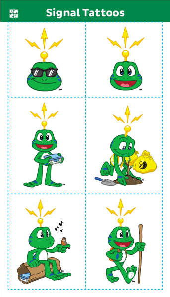 Signal the Frog®️ temporärer Tattoo-Bogen mit 6 Tattoos